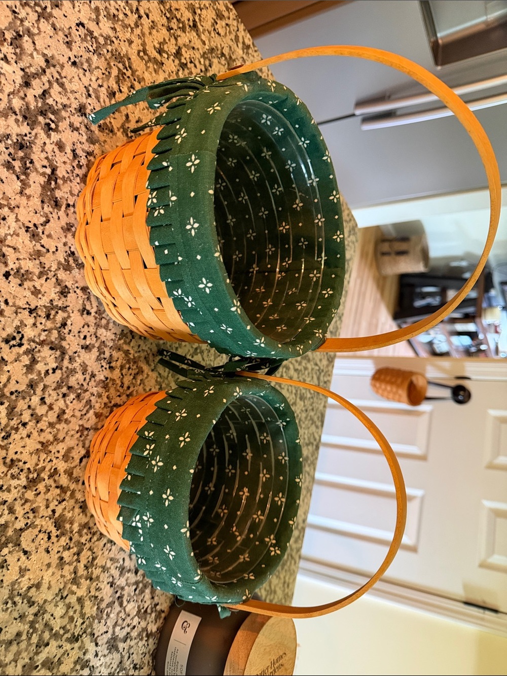 Longaberger Natural Basket Pair with Dark Green Floral Liners